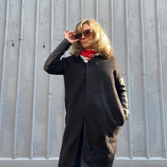 Rick Owens Cashmere Wool  Leather Cocoon Coat, size 44 - Picture 4 of 13